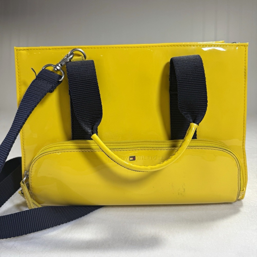 Tommy Hilfiger Puddle Jumper Purse Satchel Yellow Patent Y2K Tote Shoulder Bag